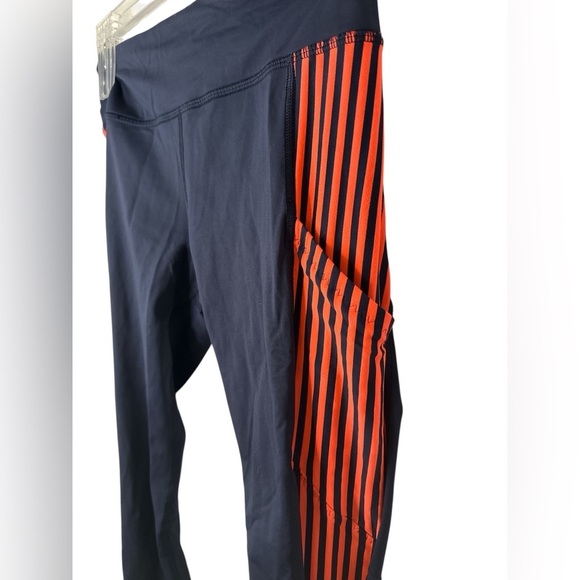Lululemon Get Up and Glow Tights Navy Neon Orange Striped Size 4 Pockets - Picture 5 of 7